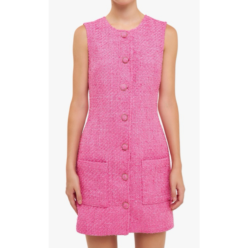 Endless Rose Pink Tweed Sleeveless Mini Dress M - Picture 2 of 3